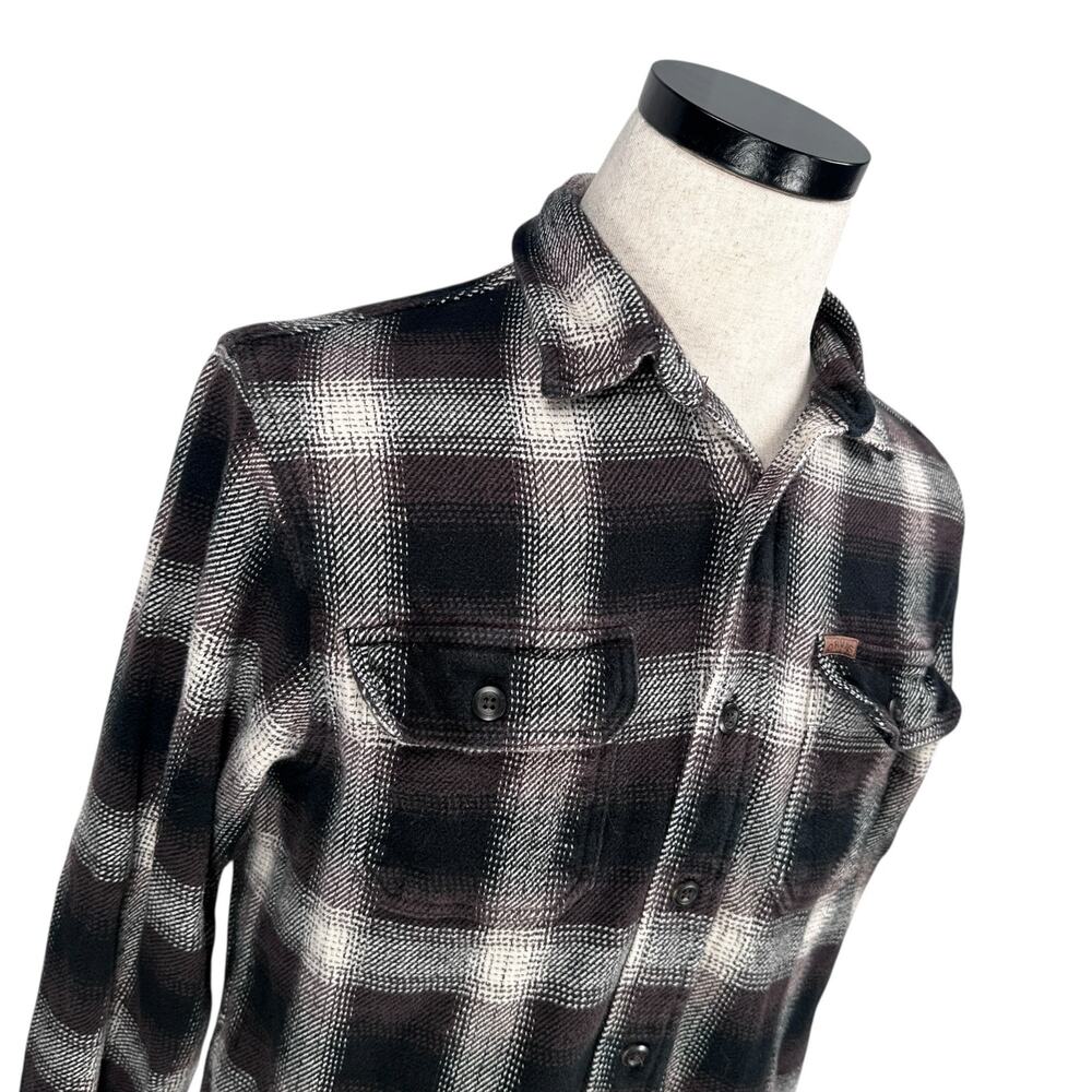Orvis Heavyweight Flannel Shirt Men’s Small Black Brown Plaid Black Button Thick - Picture 2 of 10
